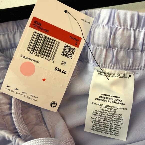 Nike Dri-FIT Breezy Big Kids Girls High-Waisted Training Shorts Lilac Burnout L - Picture 6 of 6